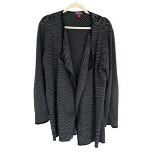 Vince Camuto Chevron Cardigan XL‎ Grey Black Herringbone Cotton Sweater Open